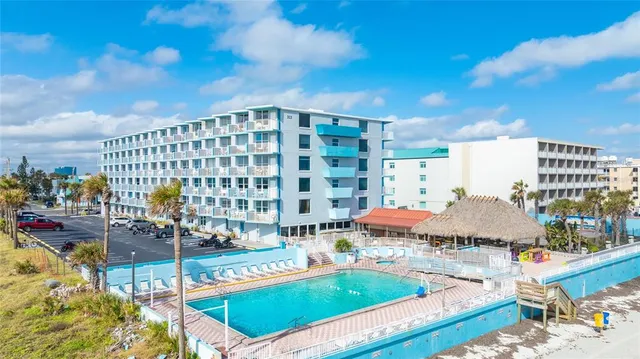 a front view of building with outdoor space