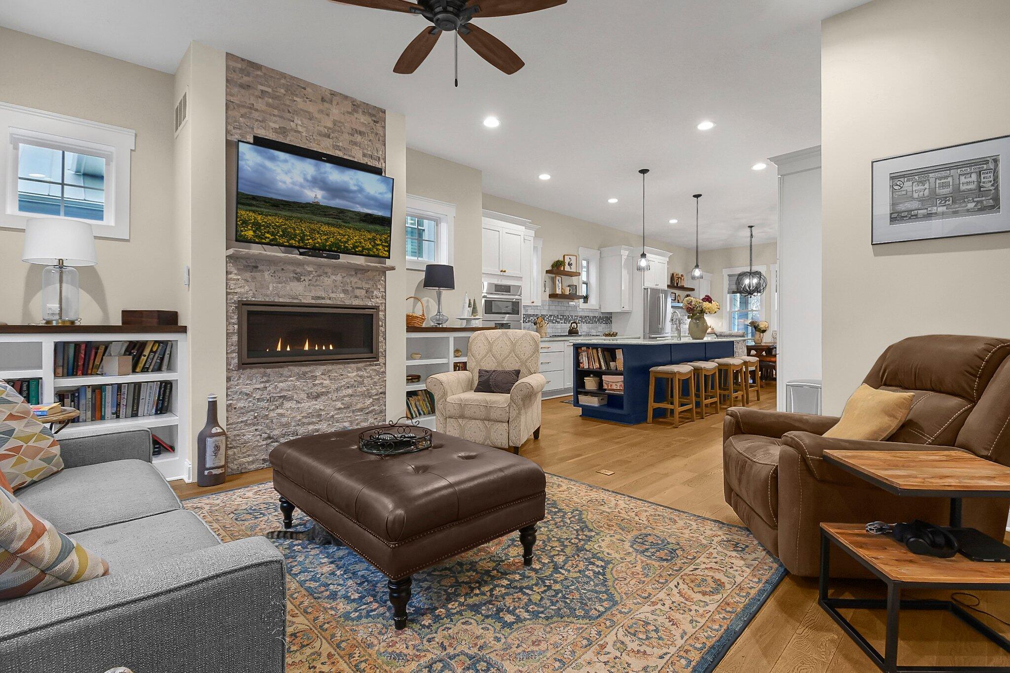 5763 Piatt Road Lewis Center, OH 43035 - Photo 11 of 36 Fireplace with stacked stone floor to ceiling surround