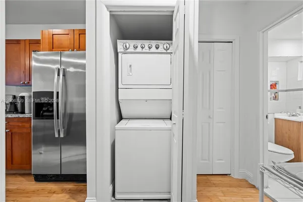a hallway with storage and utility