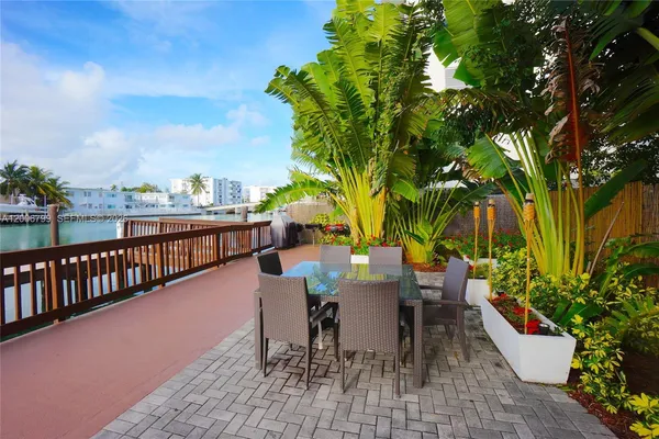 a view of a chairs and table in patio