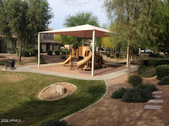 a view of a park with slide