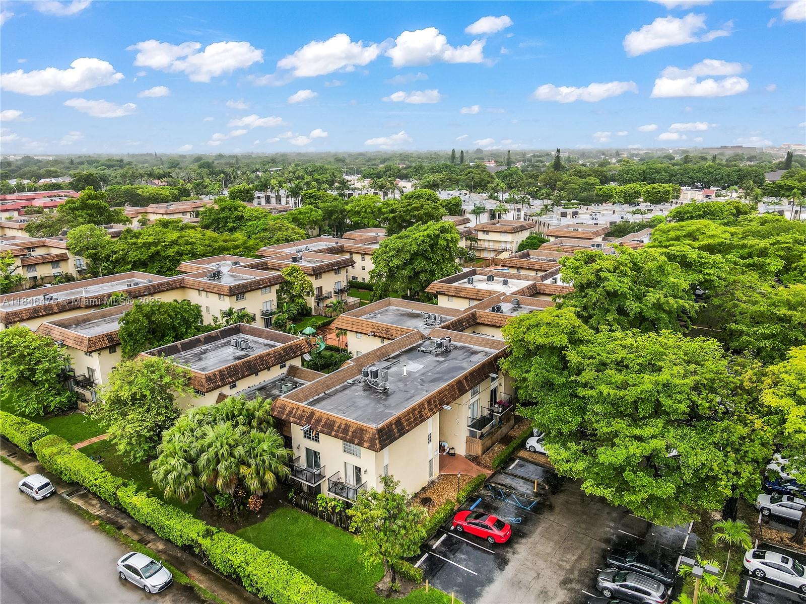 a city view with tall buildings
