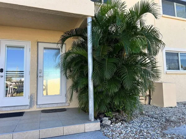a view of a chair and table in the garden