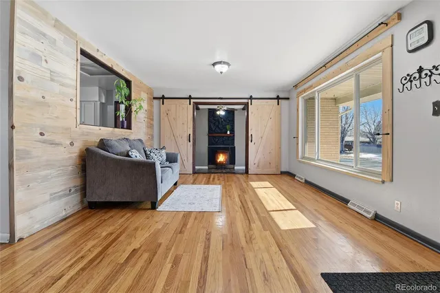 a living room with furniture and a rug