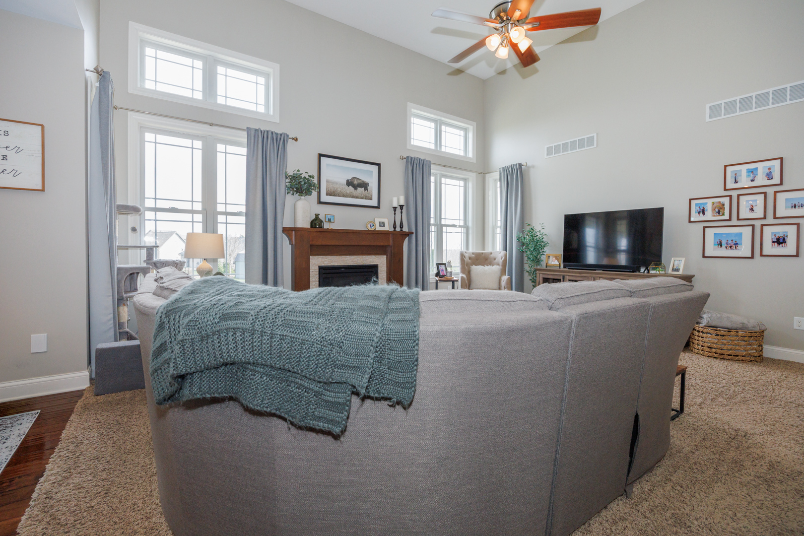 114 Mallard Way Hudson, IL 61748 - Photo 5 of 65 a living room with furniture a flat screen tv and a fireplace