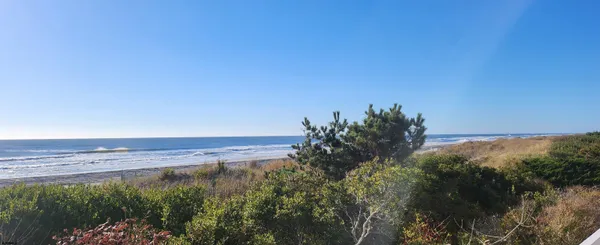 a view of a yard and ocean view