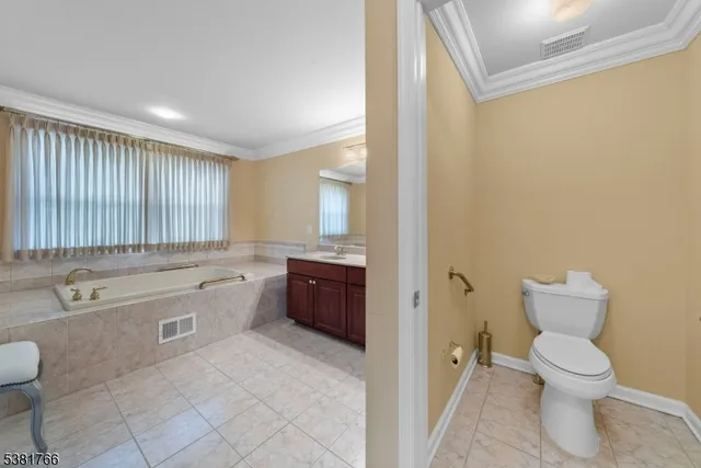 a bathroom with a granite countertop toilet a sink and a bathtub