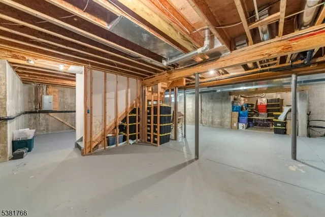a view of a storage room with furniture