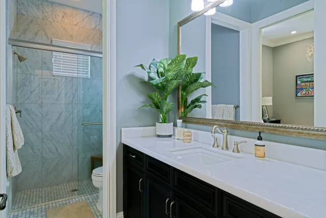 an aerial view of residential houses with outdoor space and river