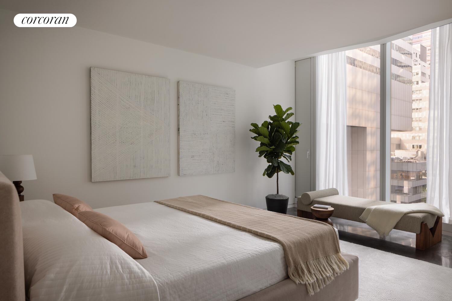 100 East 53rd Street, Unit 5C Manhattan, NY 10022 - Photo 9 of 23 a bedroom with a large bed and a large window