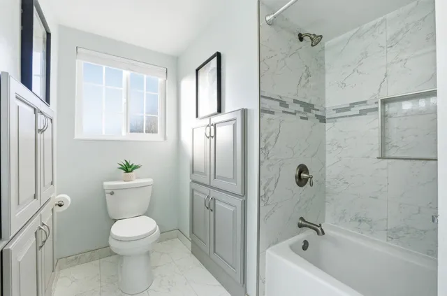 a bathroom with a toilet and a bathtub