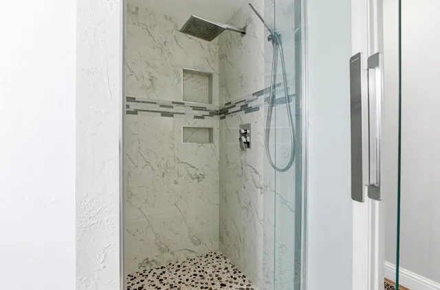 a bathroom with a shower