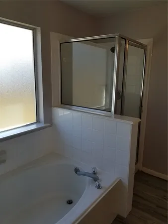 a bathroom with a bathtub