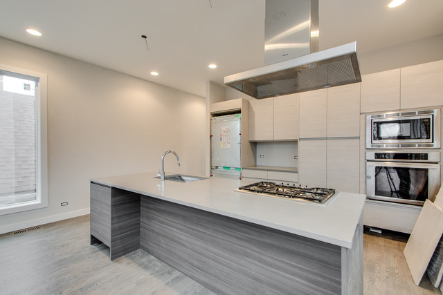 2042 West Rice Street, Unit 3 Chicago, IL 60622 - Photo 3 of 19 a kitchen with a sink stainless steel appliances a counter space and cabinets