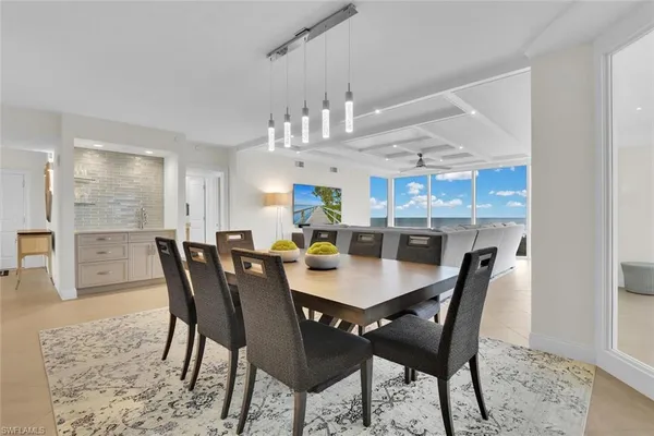 a view of a dining room and livingroom