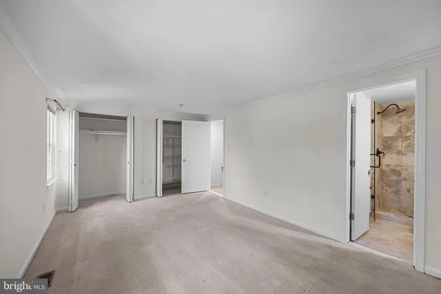 a view of a big room with closet and windows