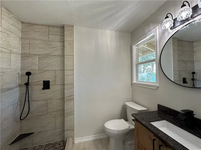 a bathroom with a toilet a sink and mirror
