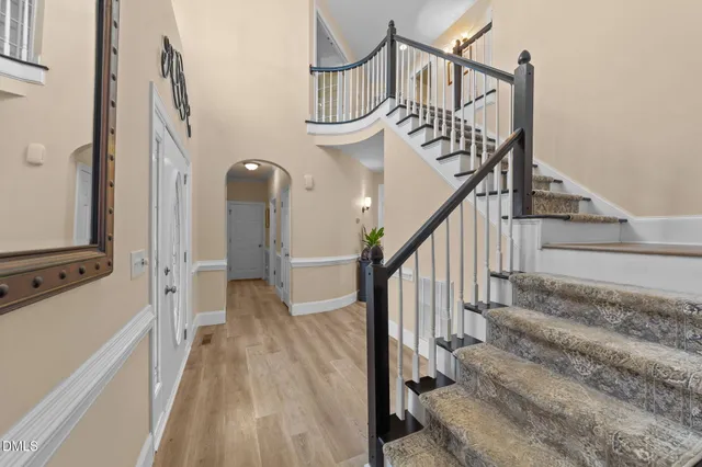 an aerial view of a swimming pool