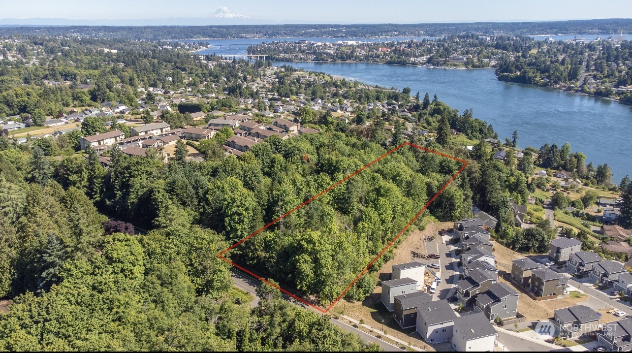 a view of a lake with mountains in the background