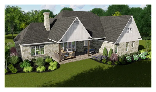 a aerial view of a house with garden