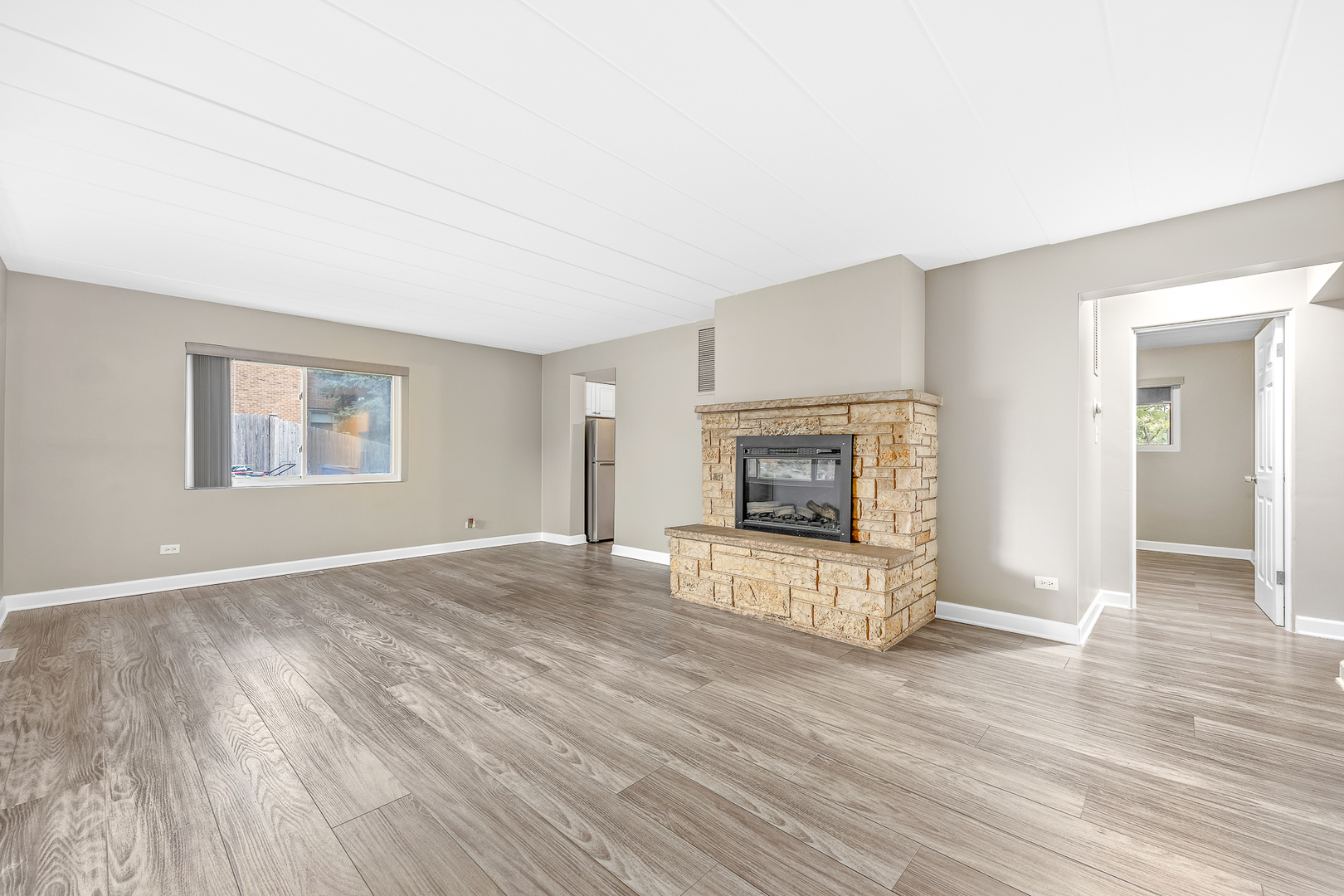 332 Maple Avenue, Unit 1 Downers Grove, IL 60515 - Photo 5 of 29 an empty room with wooden floor and a fireplace