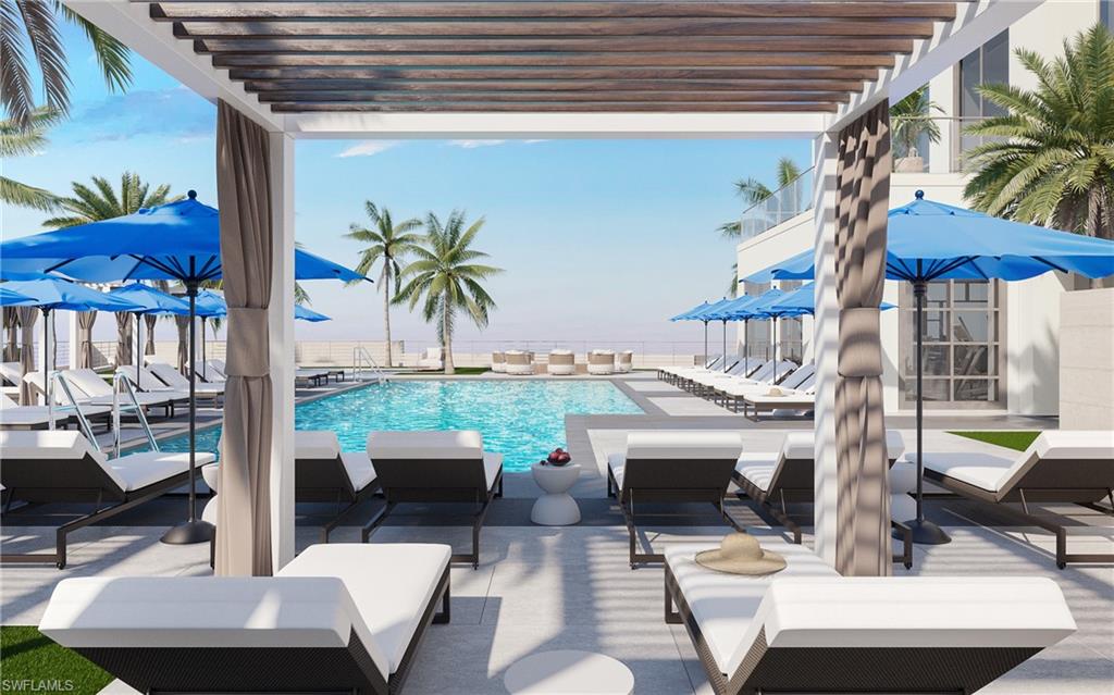 View of swimming pool featuring an outdoor hangout area, a pergola, and a patio area