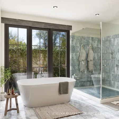 a living room with a large window and a glass door