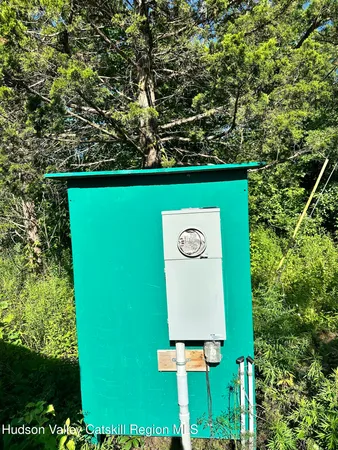 an aerial view of a back yard