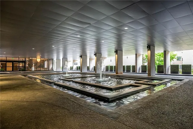 a view of a lobby with a rug