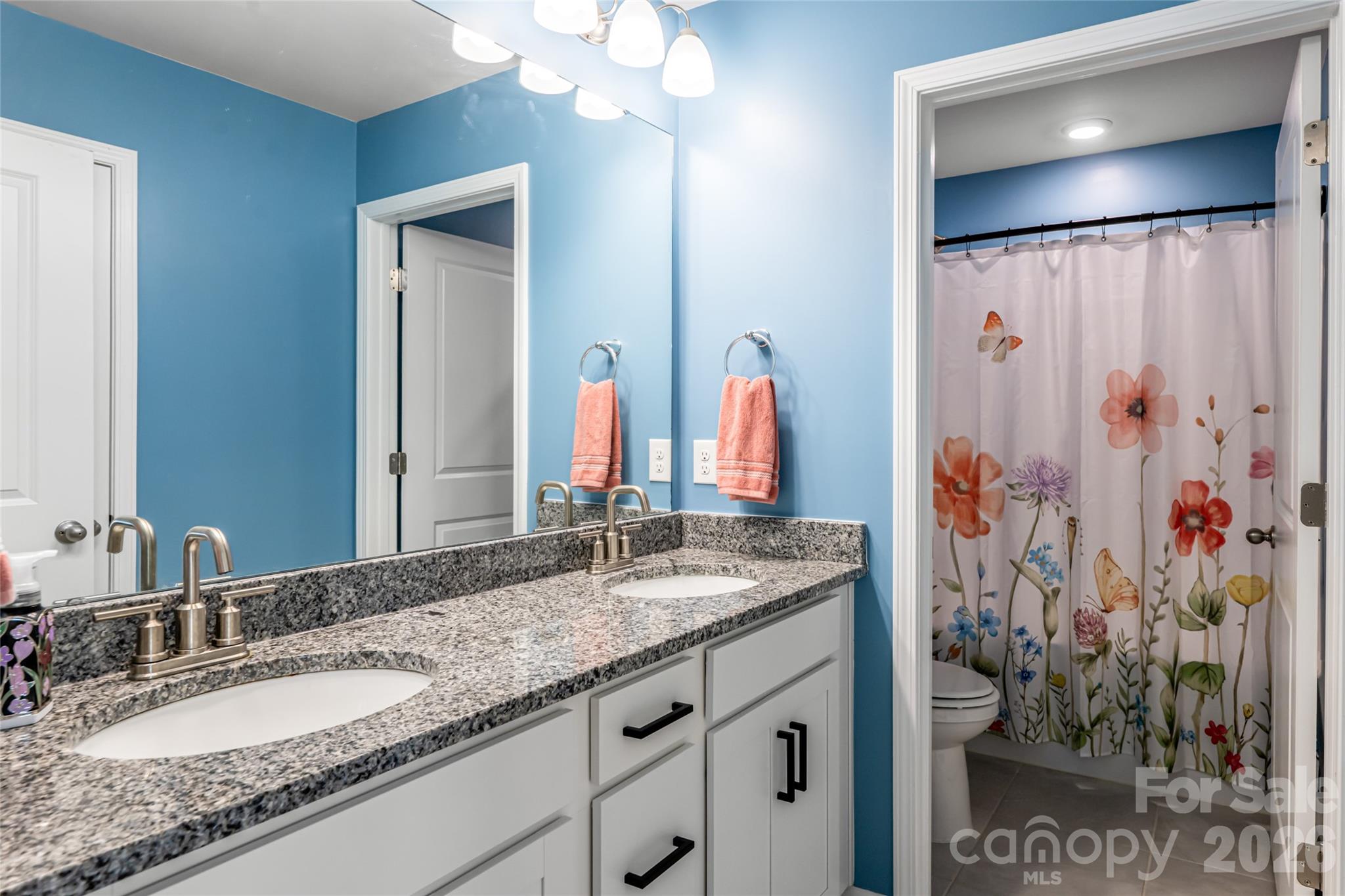 615 Fox Cove Road Hendersonville, NC 28792 - Photo 37 of 47 a bathroom with a granite countertop sink and a mirror