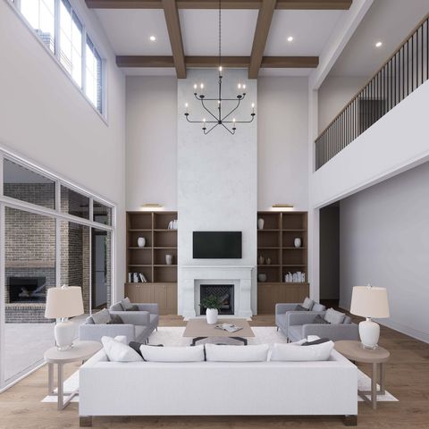 a living room with fireplace furniture and a fireplace