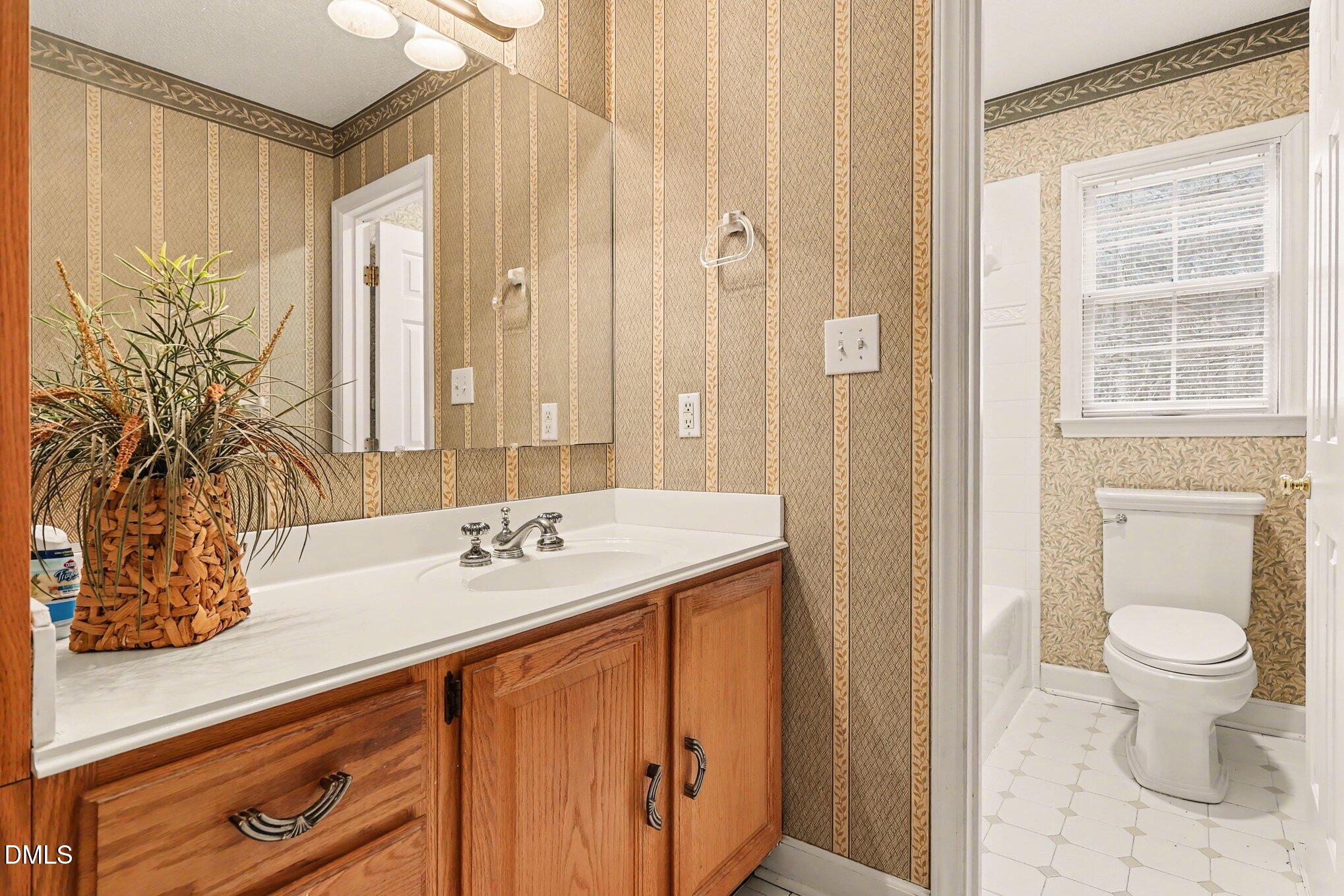 1121 Milton Road Durham, NC 27712 - Photo 13 of 31 a bathroom with a sink a toilet and a mirror