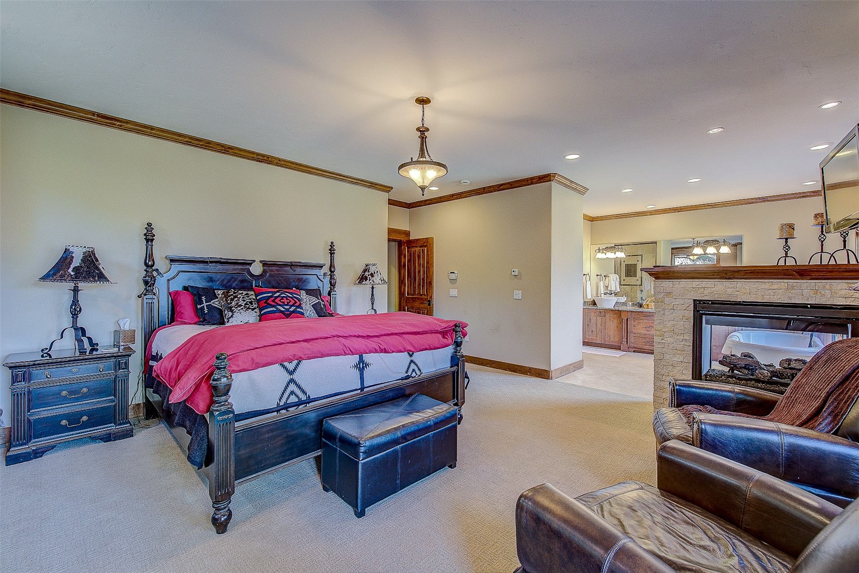 59 Club House Road, Unit C Breckenridge, CO 80424 - Photo 13 of 50 Bedroom with light colored carpet, crown molding, and recessed lighting
