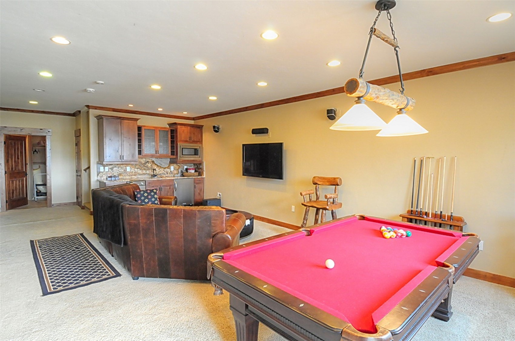 59 Club House Road, Unit C Breckenridge, CO 80424 - Photo 46 of 50 Recreation room with light colored carpet, recessed lighting, and billiards