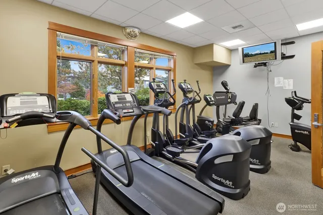 a view of a room with gym equipment