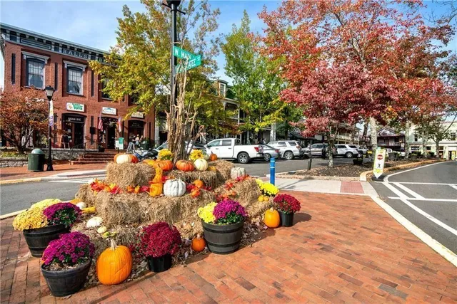 a front view of a building with street view