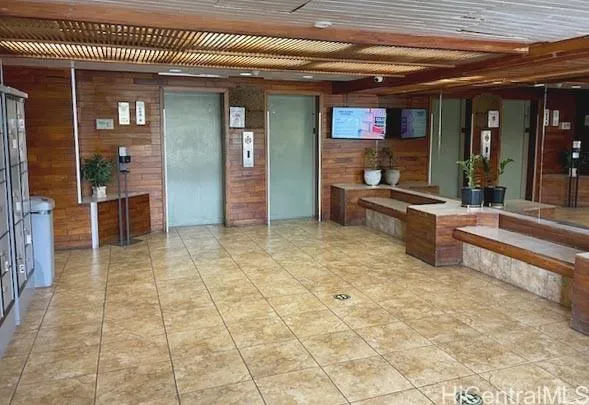 a view of a lobby with furniture