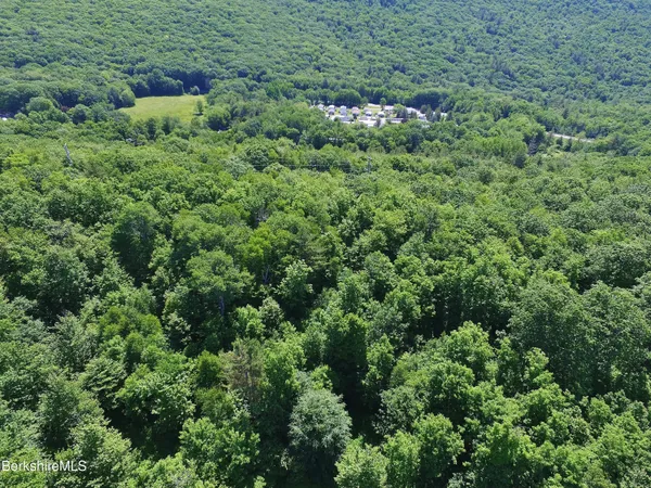an aerial view of residential house with outdoor space and trees all around