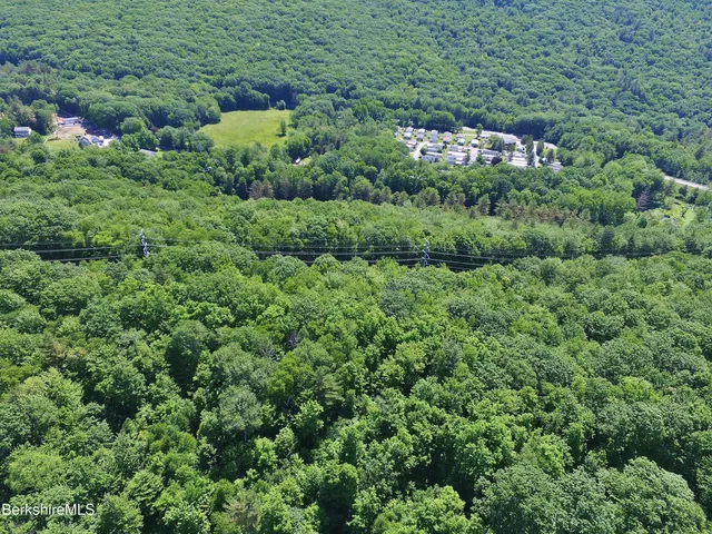 an aerial view of residential house with outdoor space and trees all around