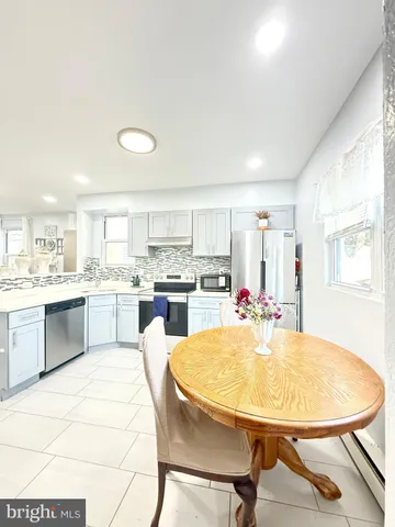 a kitchen with a table and chairs