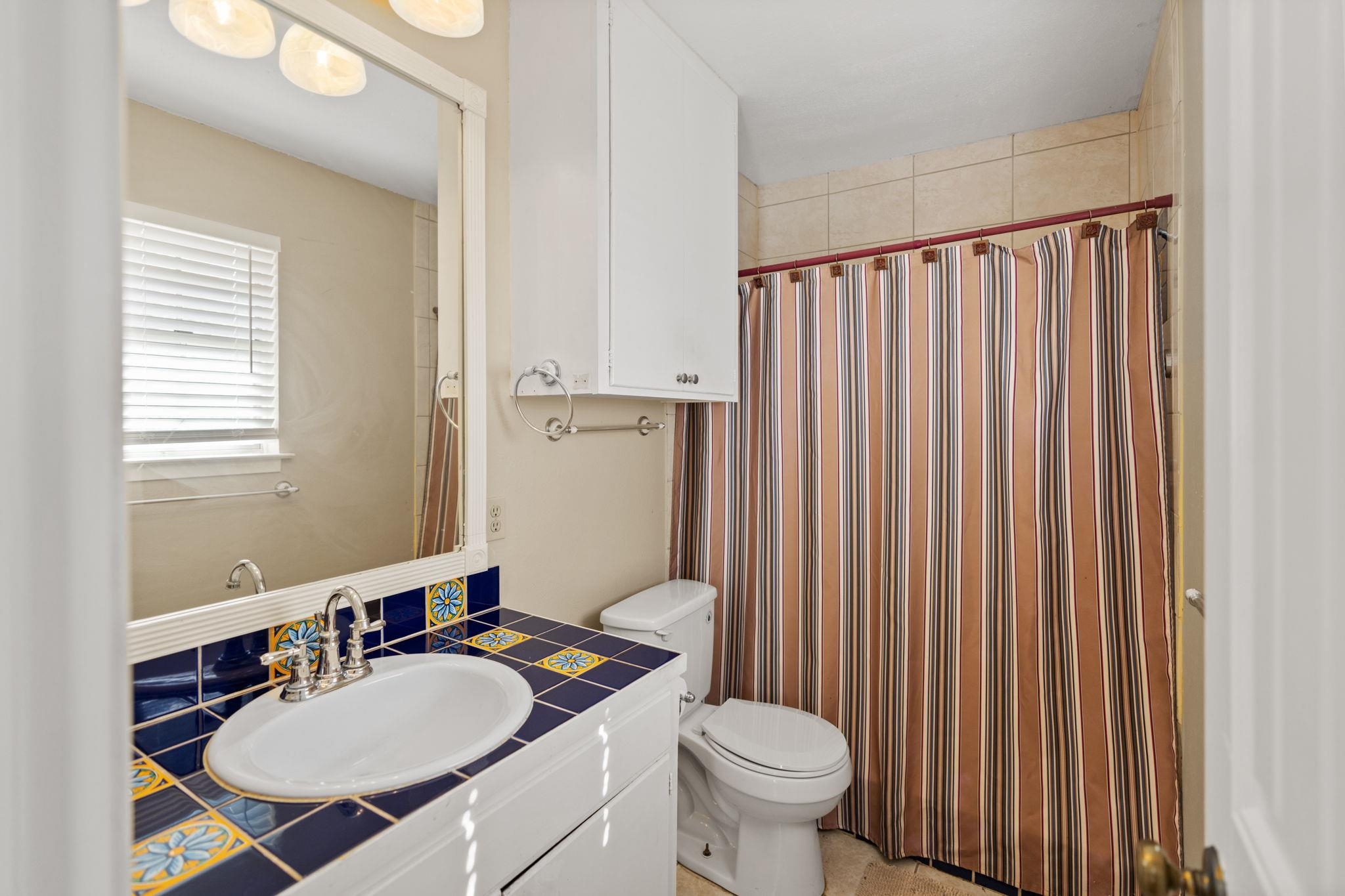 418 Hernandos Loop Leander, TX 78641 - Photo 14 of 24 a bathroom with a sink toilet a mirror and shower curtain