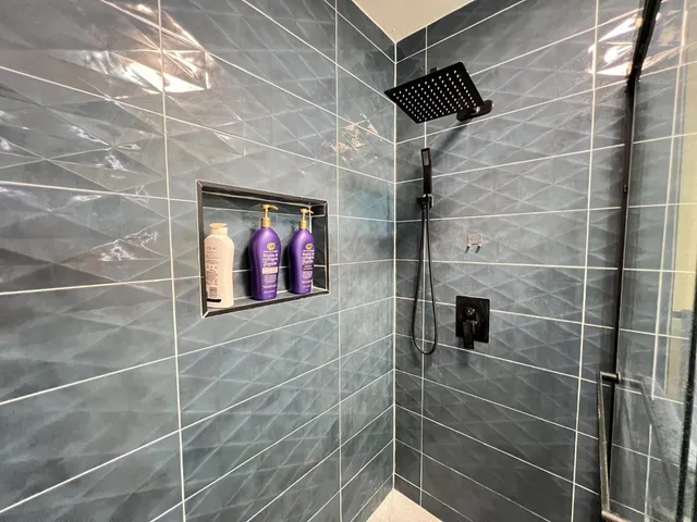 a bathroom with a shower