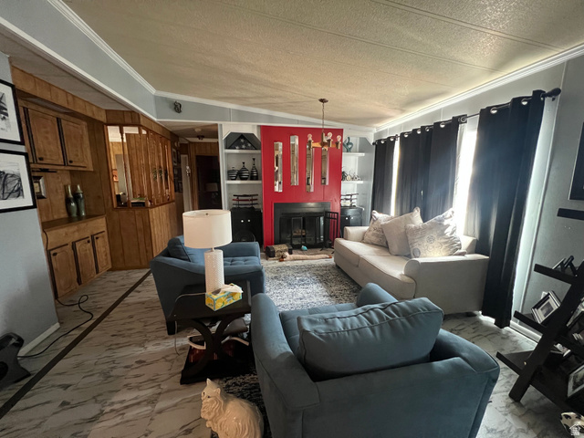 Family room with fireplace