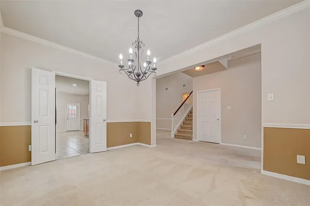 a view of a livingroom with a chandelier