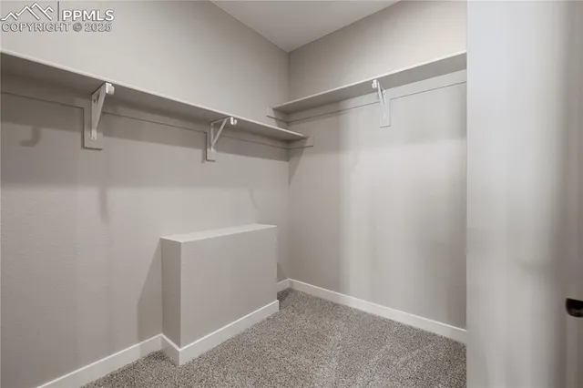 a view of walk in closet with empty racks