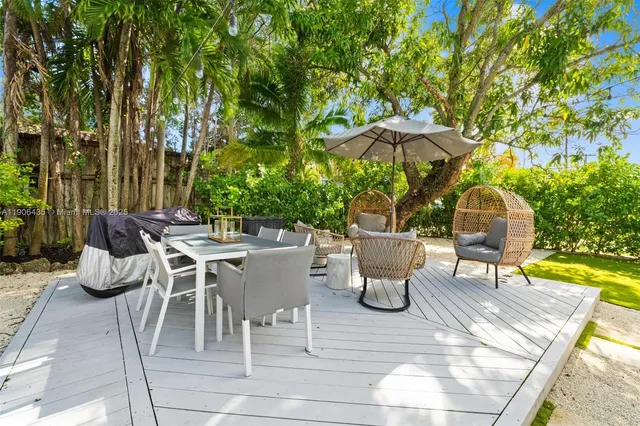 a view of a backyard with a sitting area
