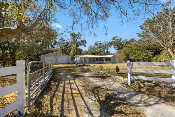 a view of a yard with an trees