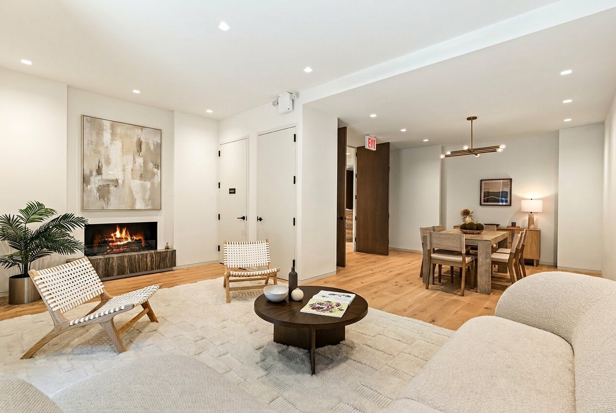 66 Clinton Street, Unit 5B Manhattan, NY 10002 - Photo 10 of 14 a living room with furniture and a fireplace