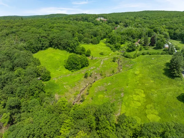a view of a lush green space with sea