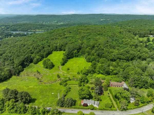 a view of a green field with lots of bushes